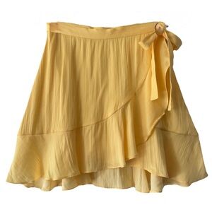 Maeve Anthropologie Yellow Wrap Skirt S | Ruffle Hem Tie Waist NWT